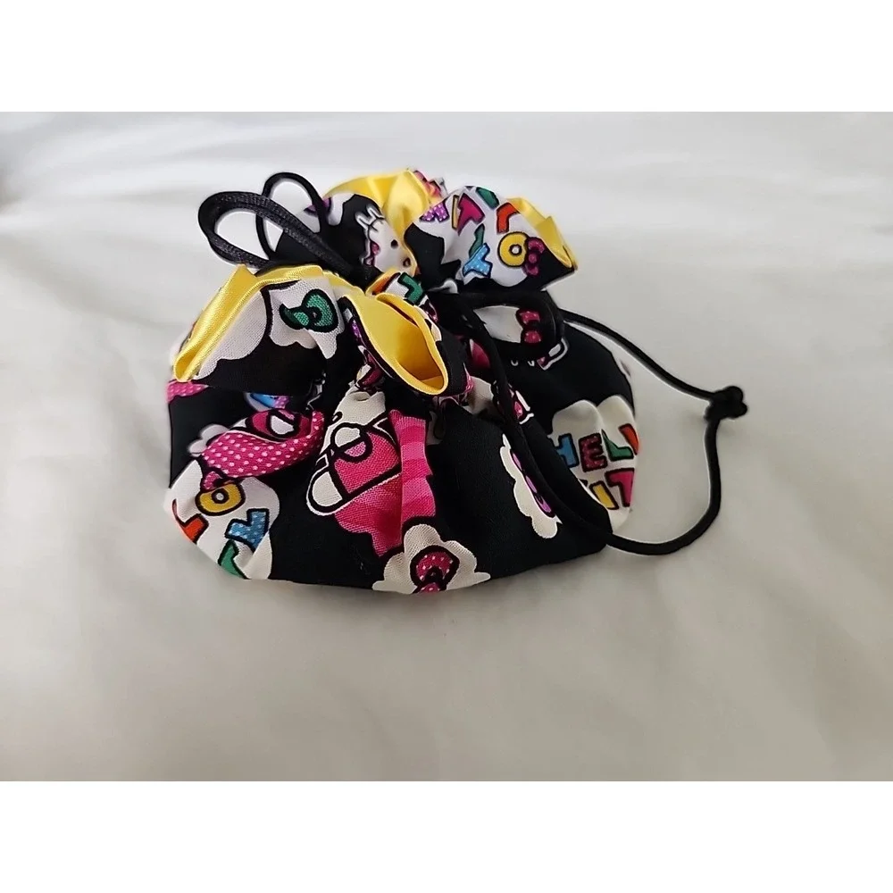 Hello Kitty Travel‎ Jewelry Bag 8-Pockets Organizer Black/Gold Satin Kitty Print